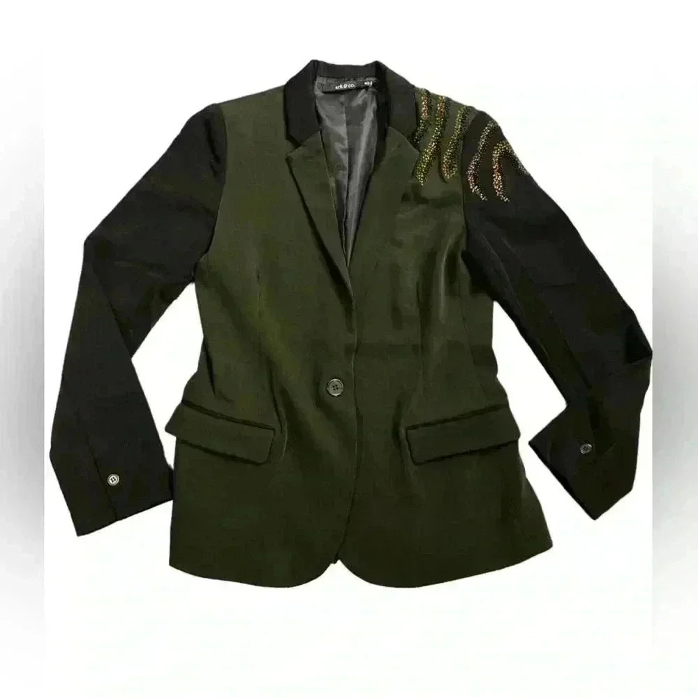 Ark & Co Green and Black Zebra Embellished Shoulder Blazer Size Medium